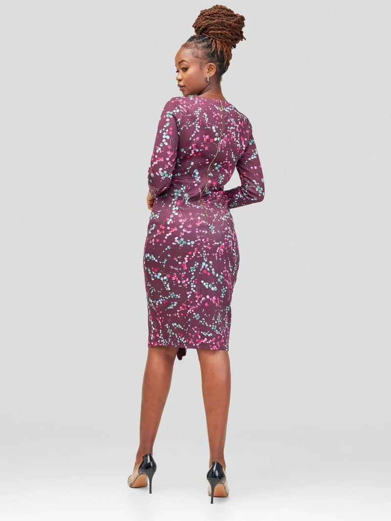 WSC Pambo Immaculate Chic Draped Wrap Dress - Maroon Floral