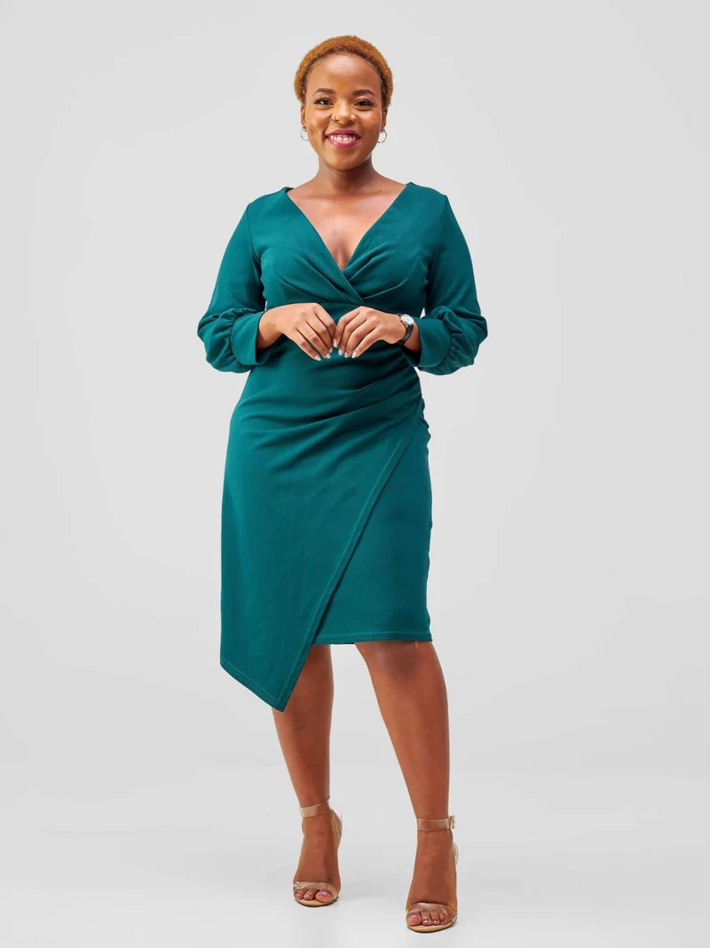 WSC Pambo Immaculate Chic Wrap Pleat Dress - Emerald Green