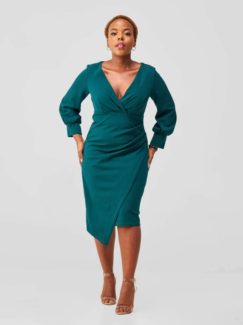 WSC Pambo Immaculate Chic Wrap Pleat Dress - Emerald Green
