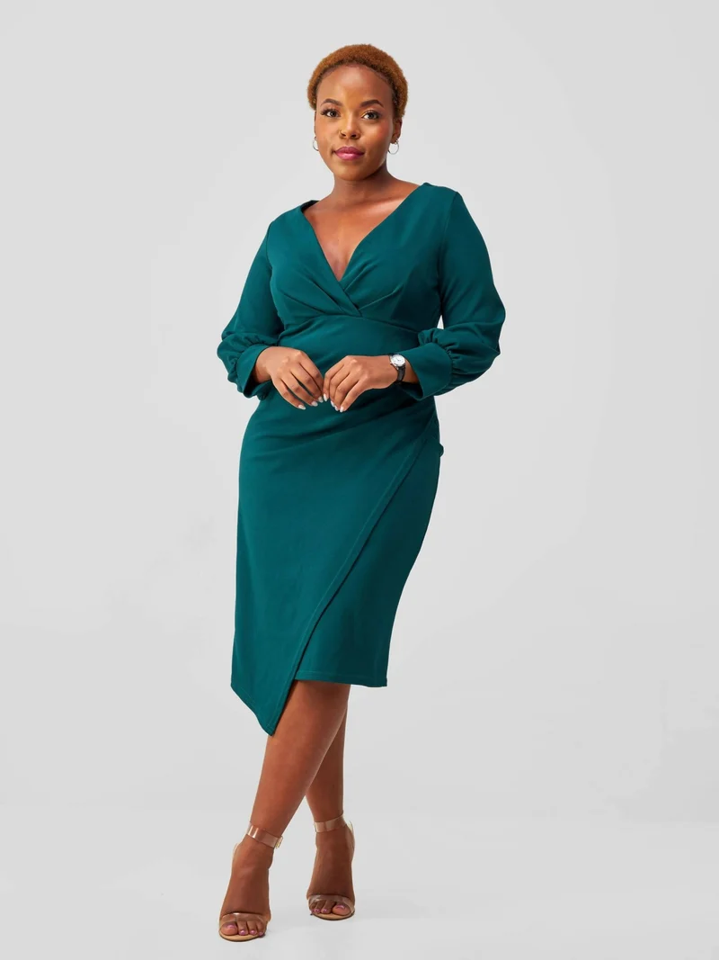 WSC Pambo Immaculate Chic Wrap Pleat Dress - Emerald Green