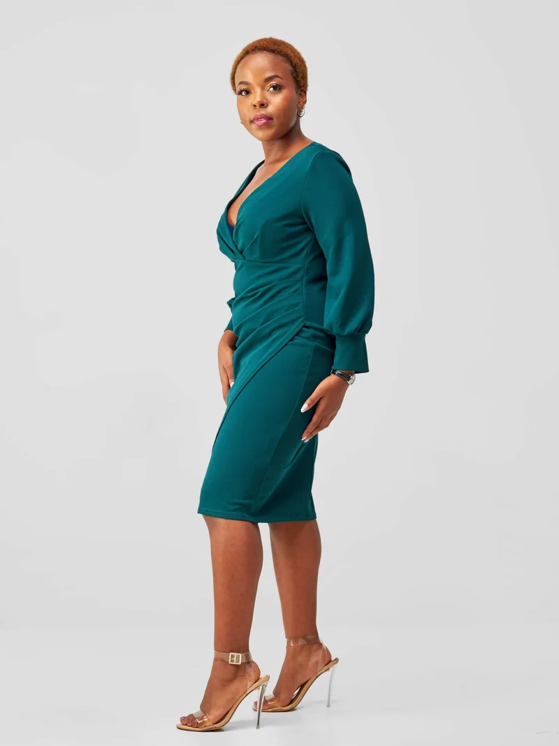 WSC Pambo Immaculate Chic Wrap Pleat Dress - Emerald Green