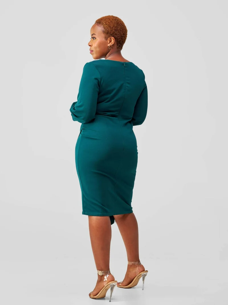 WSC Pambo Immaculate Chic Wrap Pleat Dress - Emerald Green