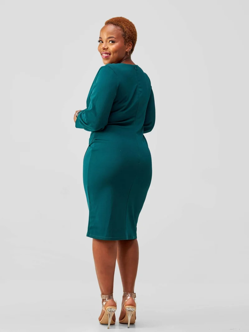WSC Pambo Immaculate Chic Wrap Pleat Dress - Emerald Green
