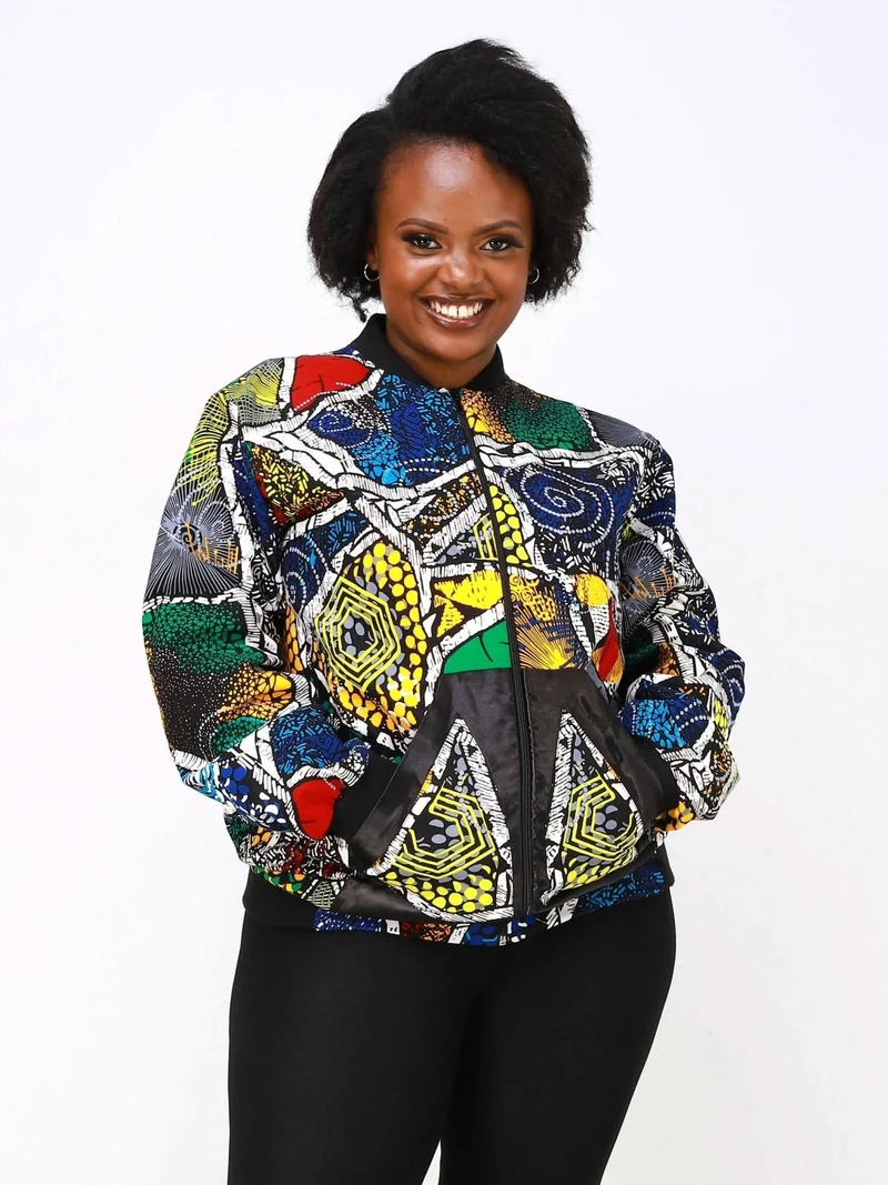 WSC Pambo Nef African Print Bomber - Green / Blue Print