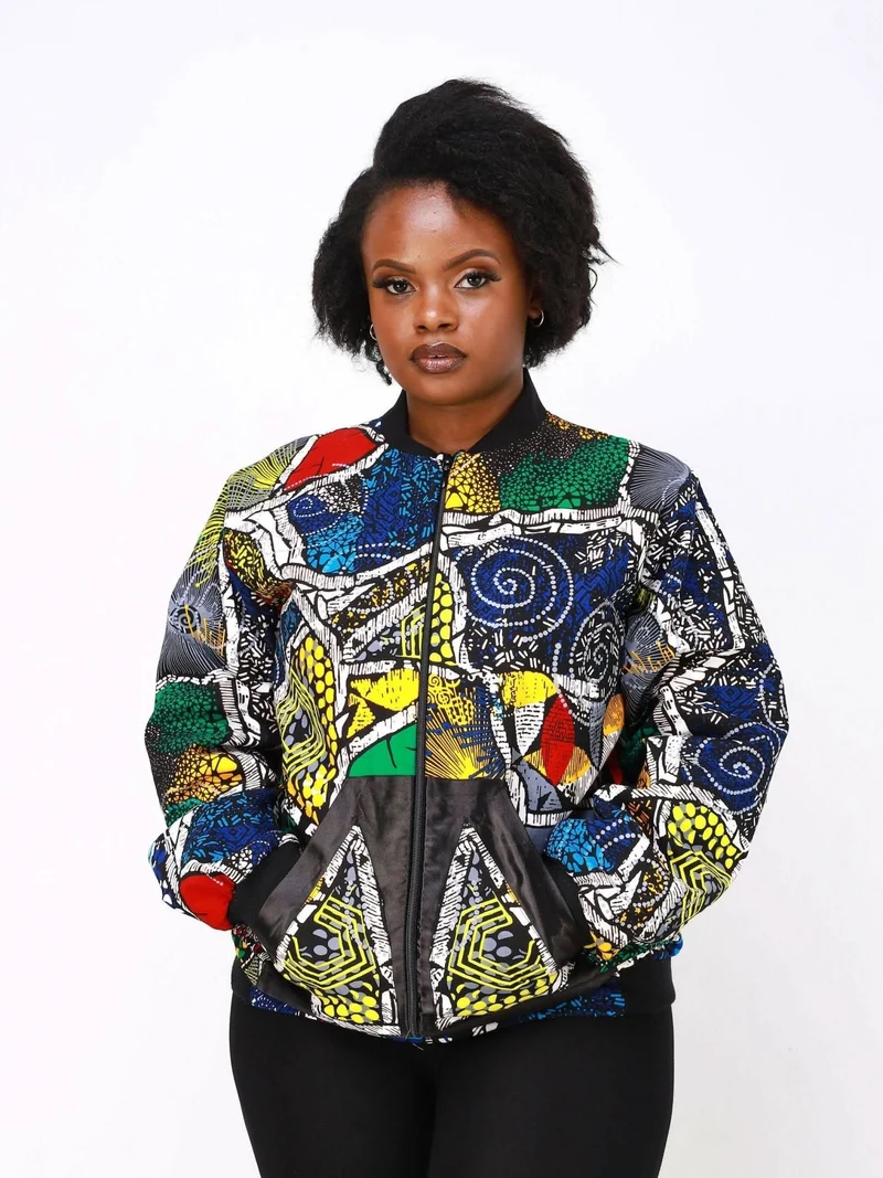 WSC Pambo Nef African Print Bomber - Green / Blue Print