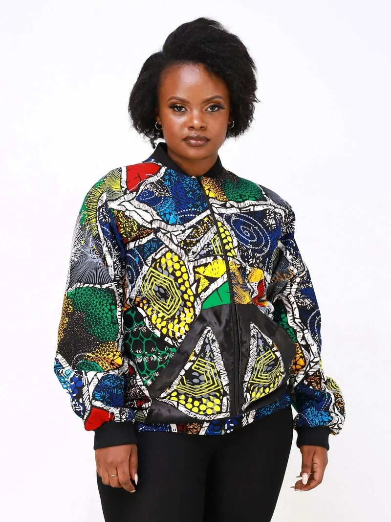 WSC Pambo Nef African Print Bomber - Green / Blue Print