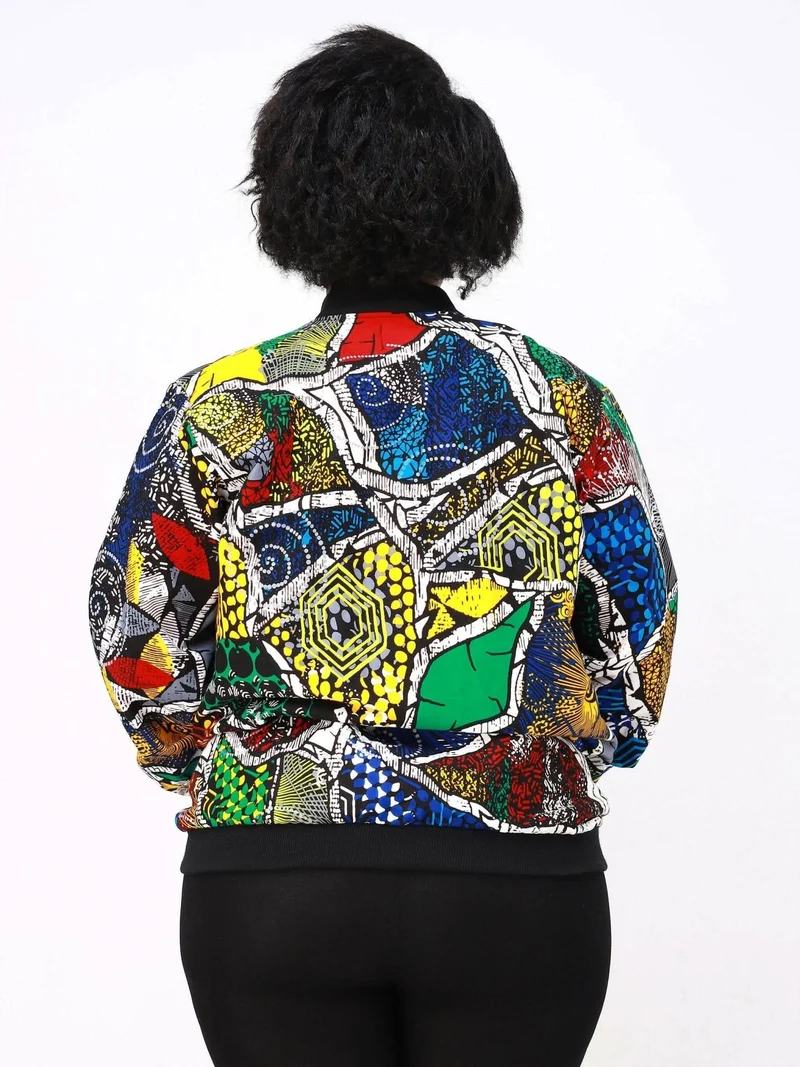 WSC Pambo Nef African Print Bomber - Green / Blue Print