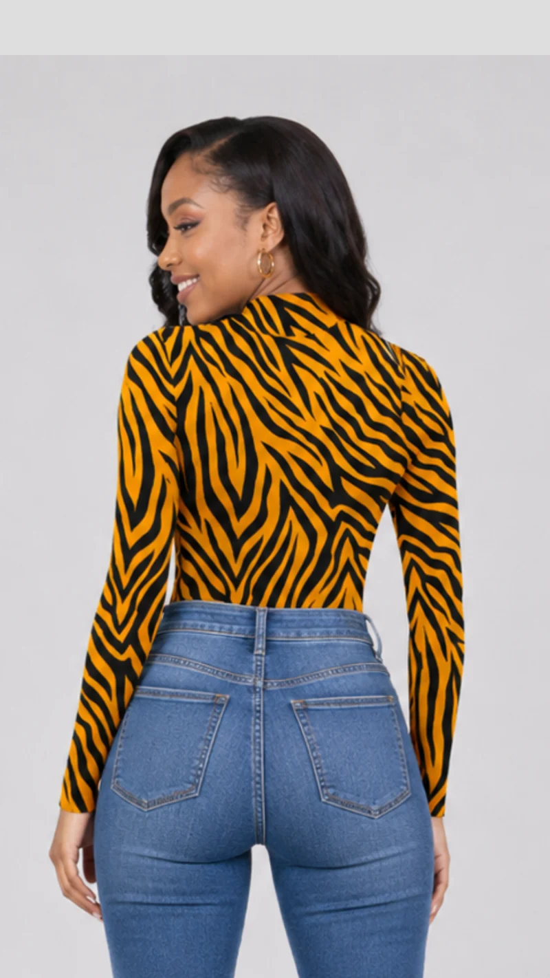 The Fashion Frenzy Savannah Stripe High-Neck Bodysuit - Yellow