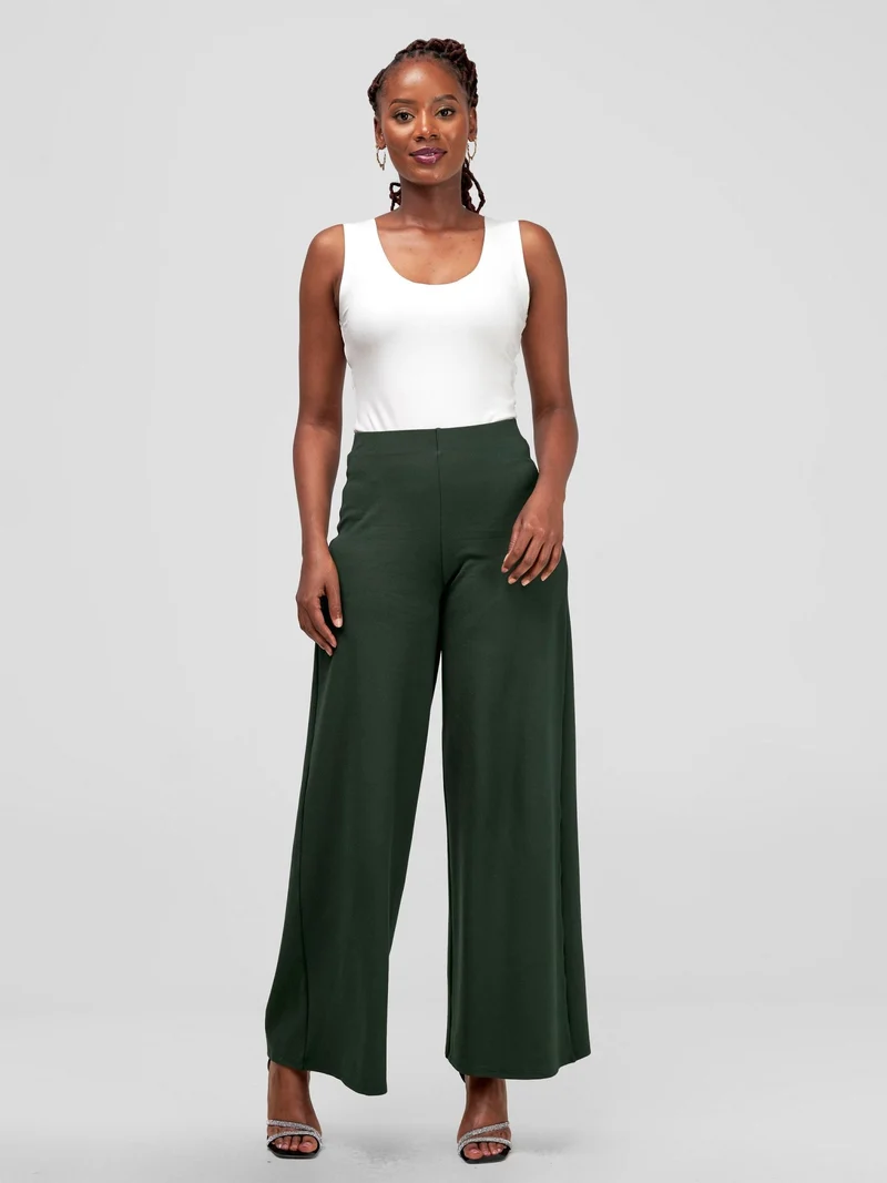 Vivo Upe Wide Leg Pants in Ponte - Dark Green