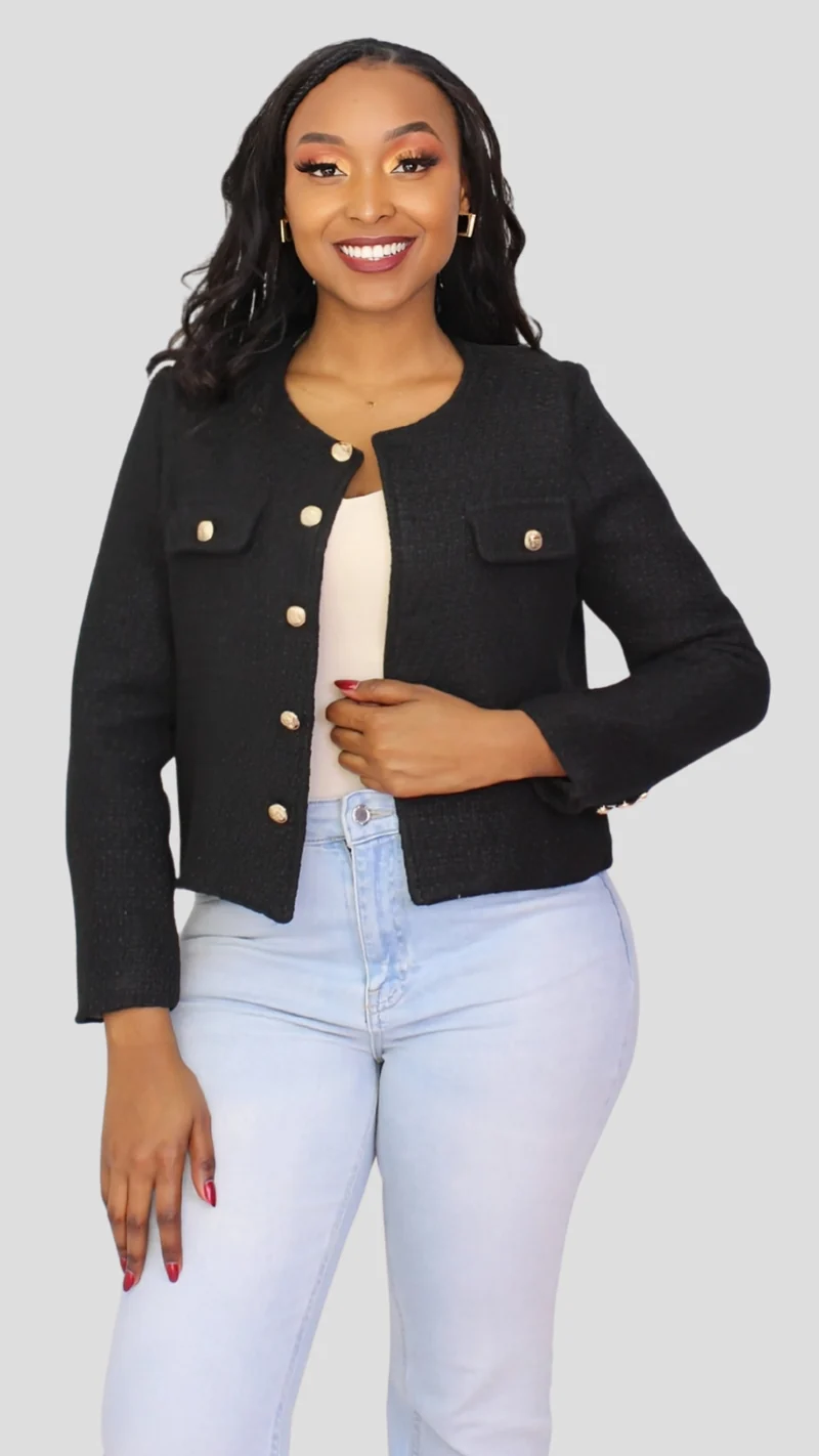 The Fashion Frenzy Elan Buttoned Jacket - Black