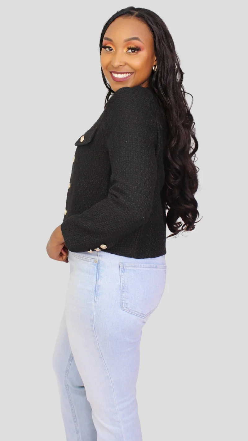 The Fashion Frenzy Elan Buttoned Jacket - Black