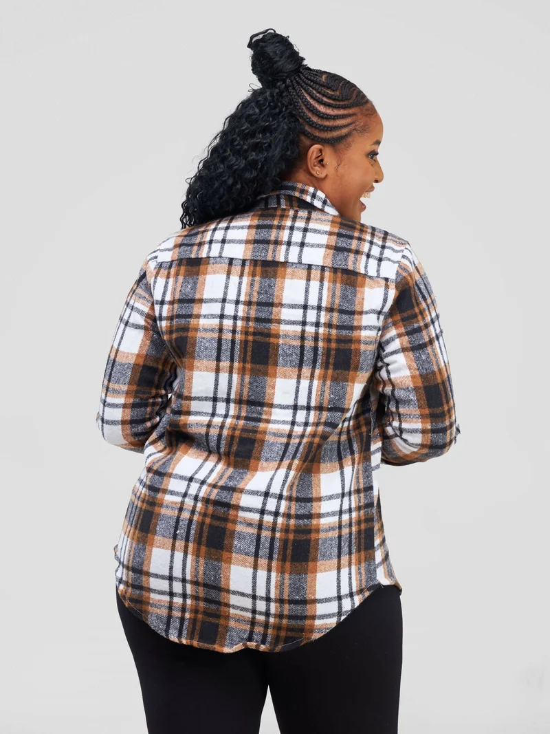 Stylish Sisters Ladies Flannel Shirt - Brown / White