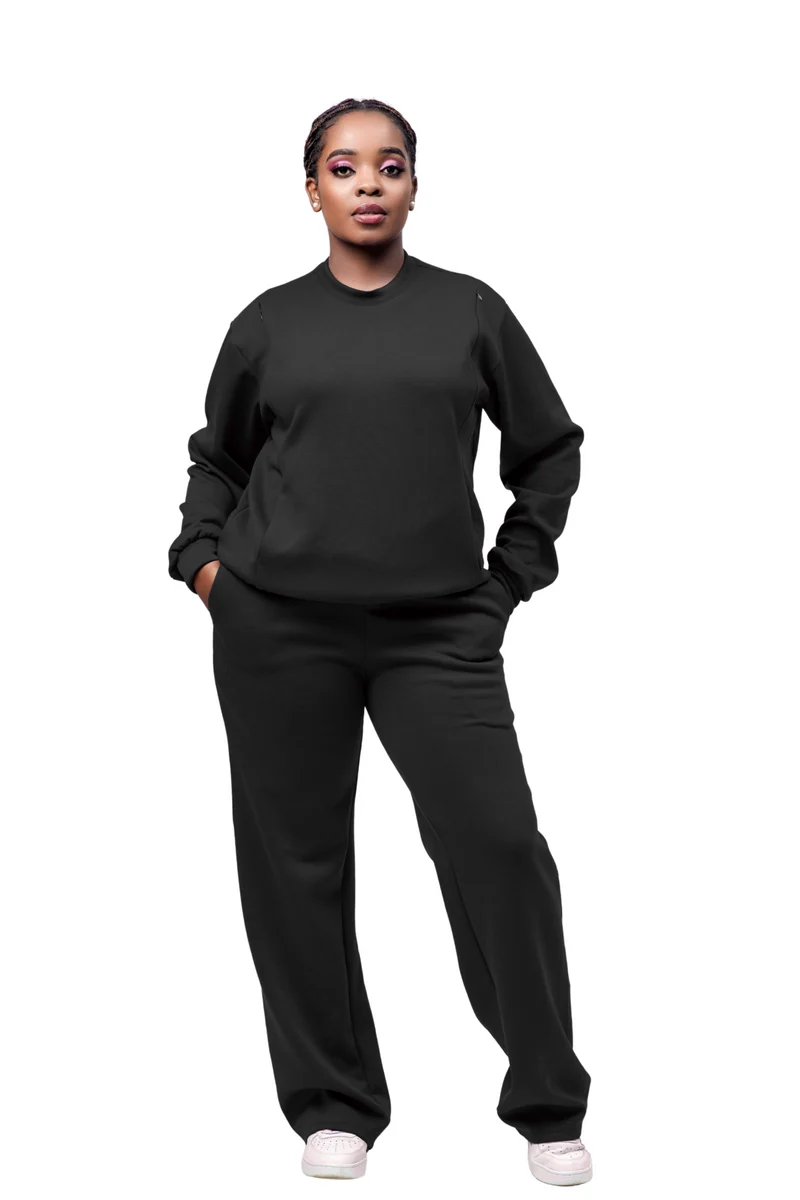 Navaa Collection 2-Piece Set, Sweatshirt and Pants - Black (Breastfeeding-friendly)