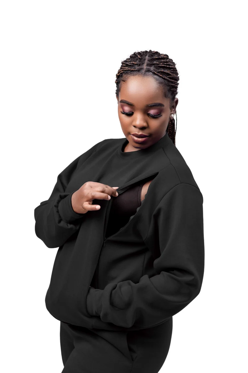Navaa Collection 2-Piece Set, Sweatshirt and Pants - Black (Breastfeeding-friendly)