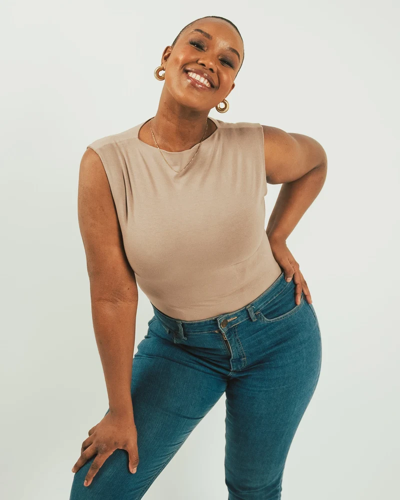 Vivo X This Is Essential Sleeveless High Neck Bodysuit - Taupe