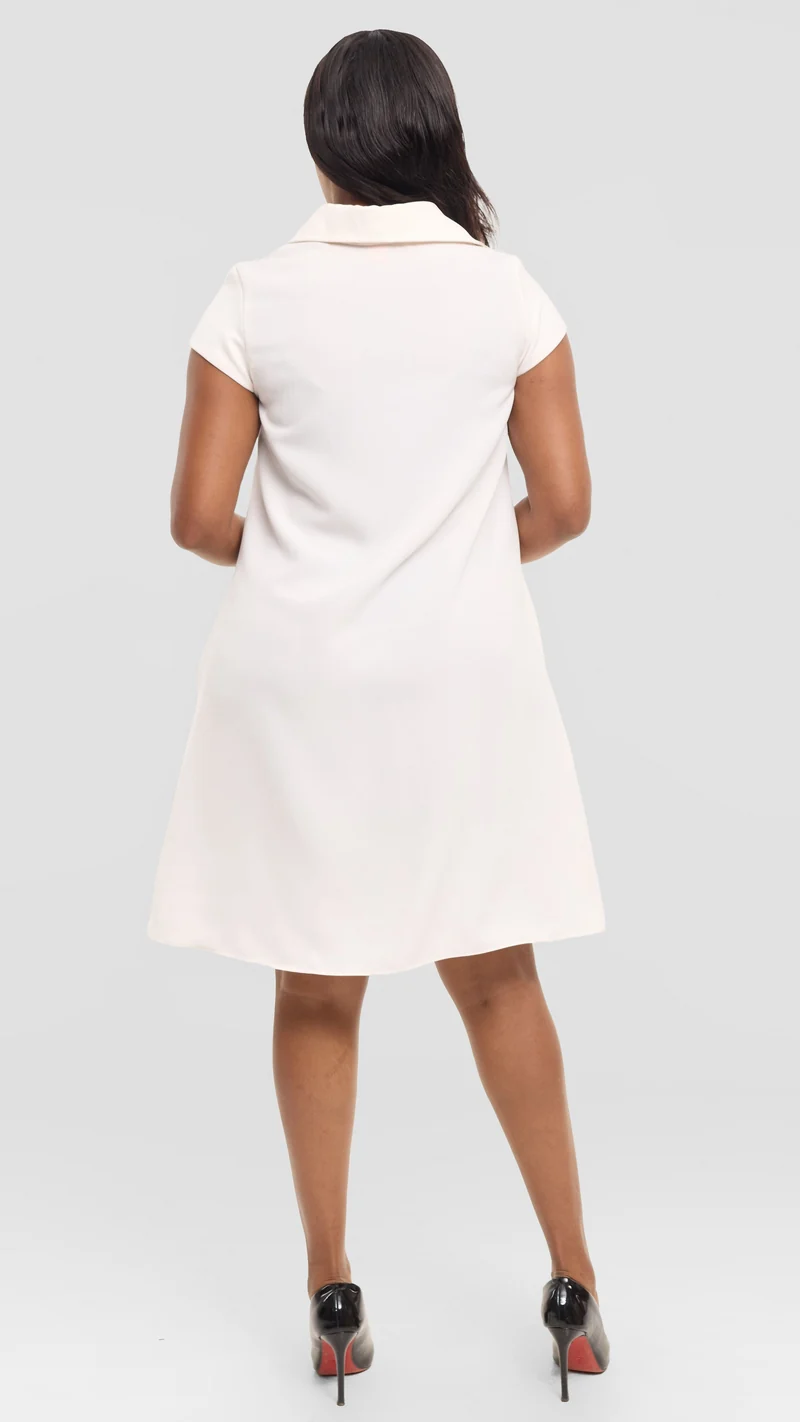 Vivo Yumi Cap Sleeve Knee Length Dress in Crepe - Off White