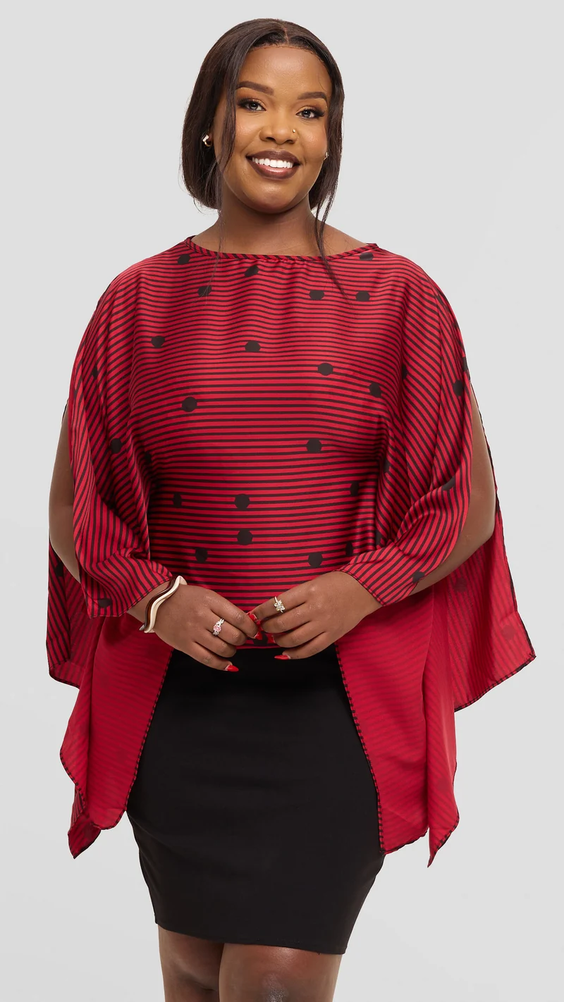 Vivo Wide Top in Satin - Red / Black Polstripes