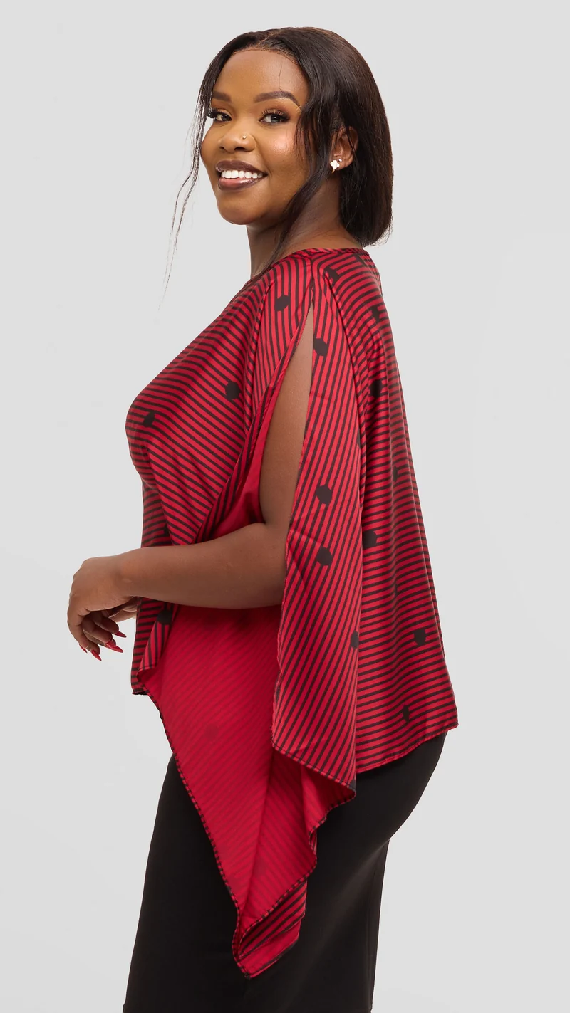 Vivo Wide Top in Satin - Red / Black Polstripes