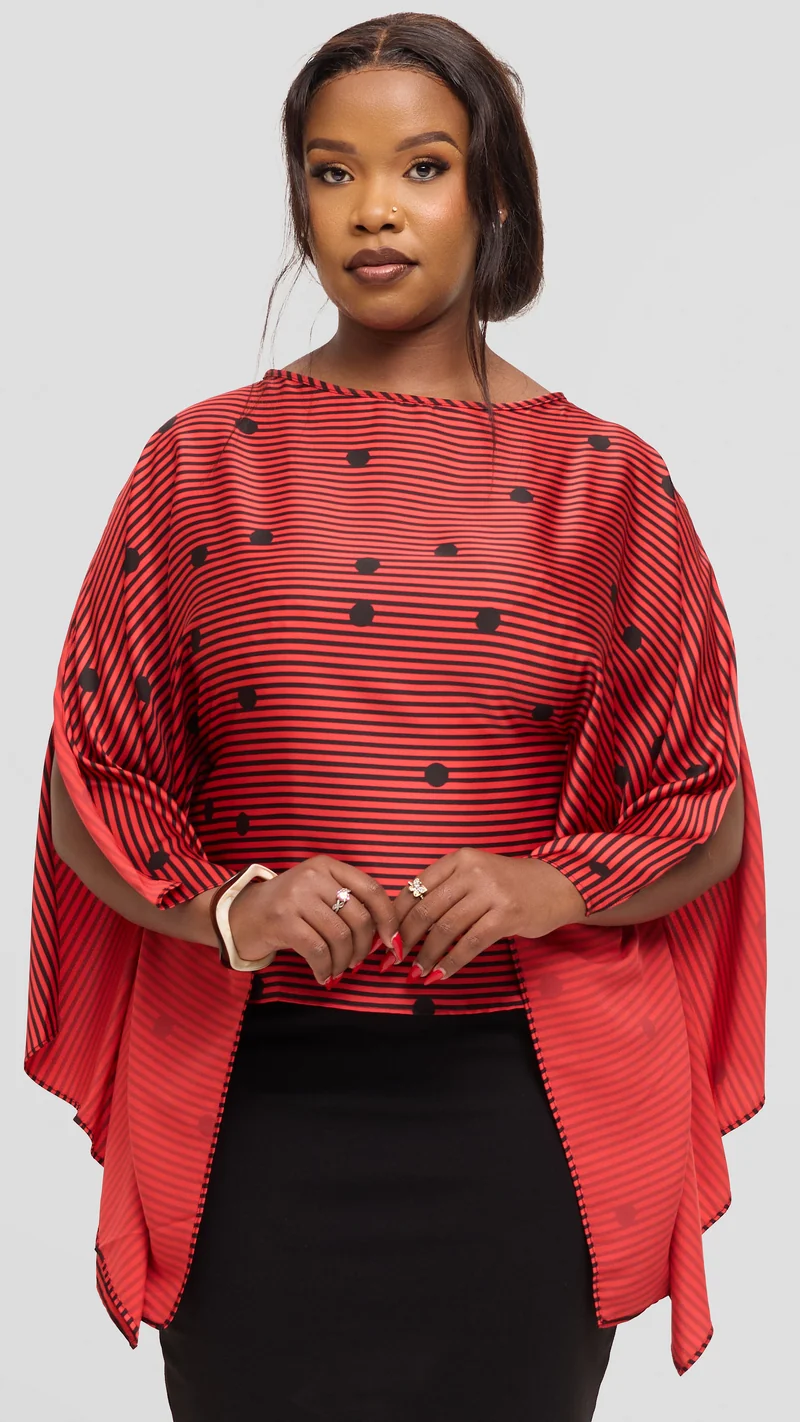 Vivo Wide Top in Satin - Orange / Black Polstripes