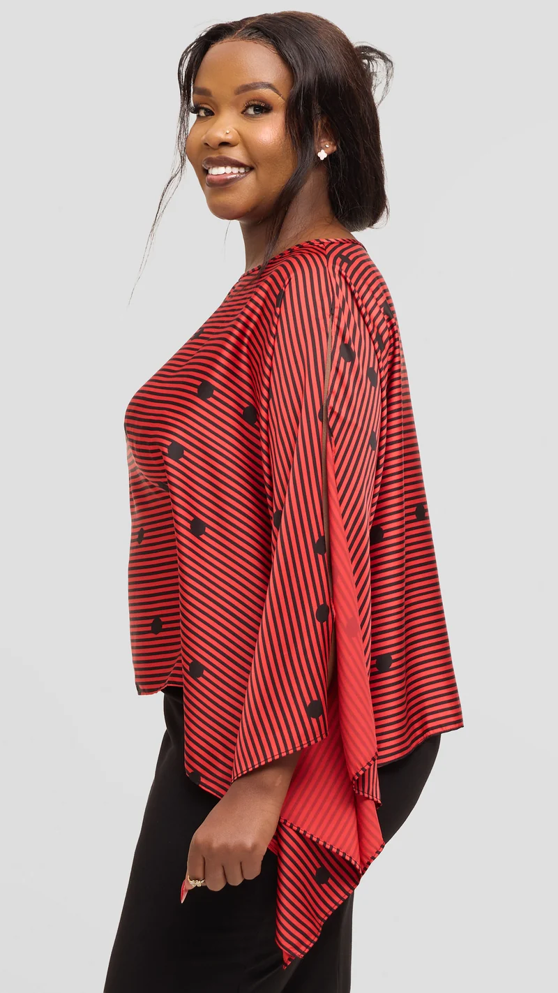 Vivo Wide Top in Satin - Orange / Black Polstripes