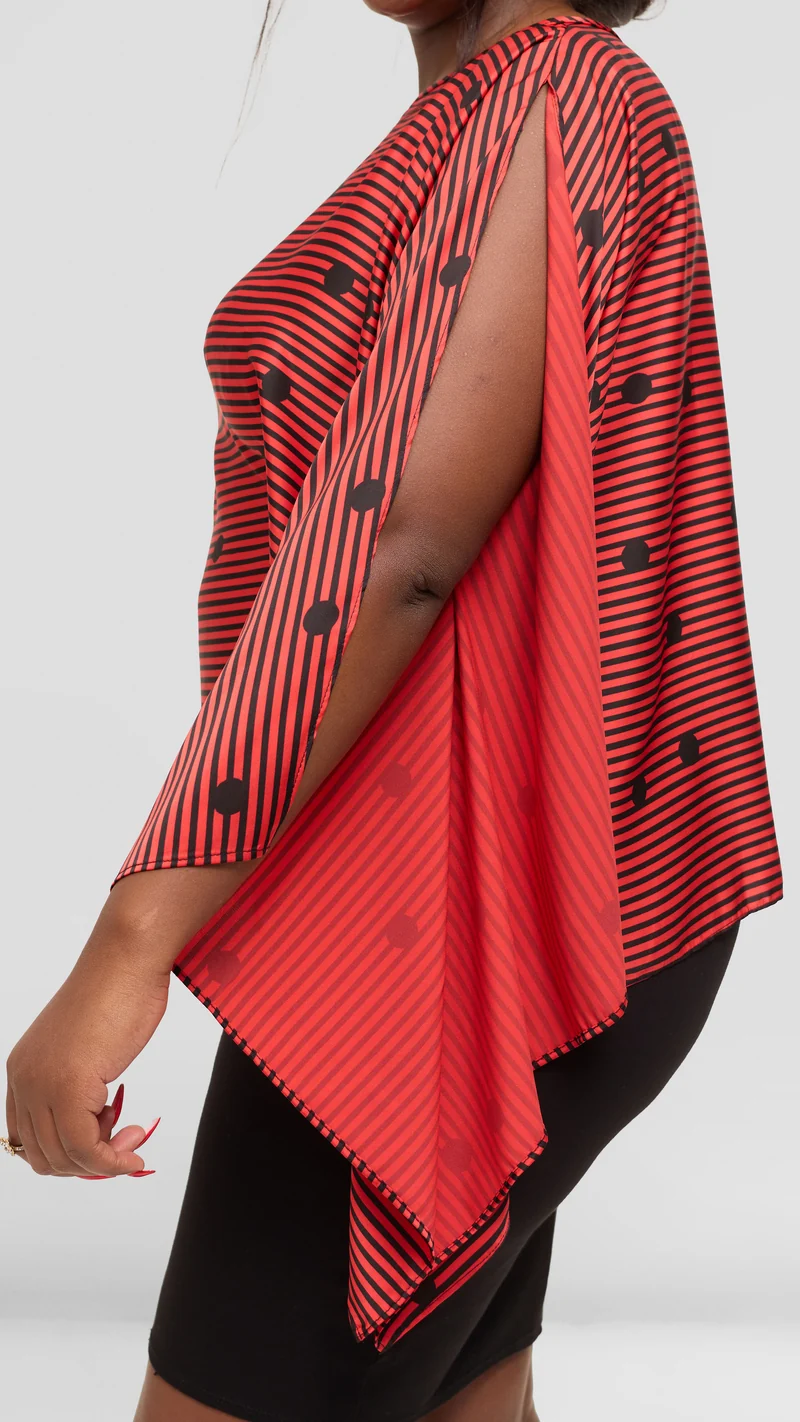 Vivo Wide Top in Satin - Orange / Black Polstripes