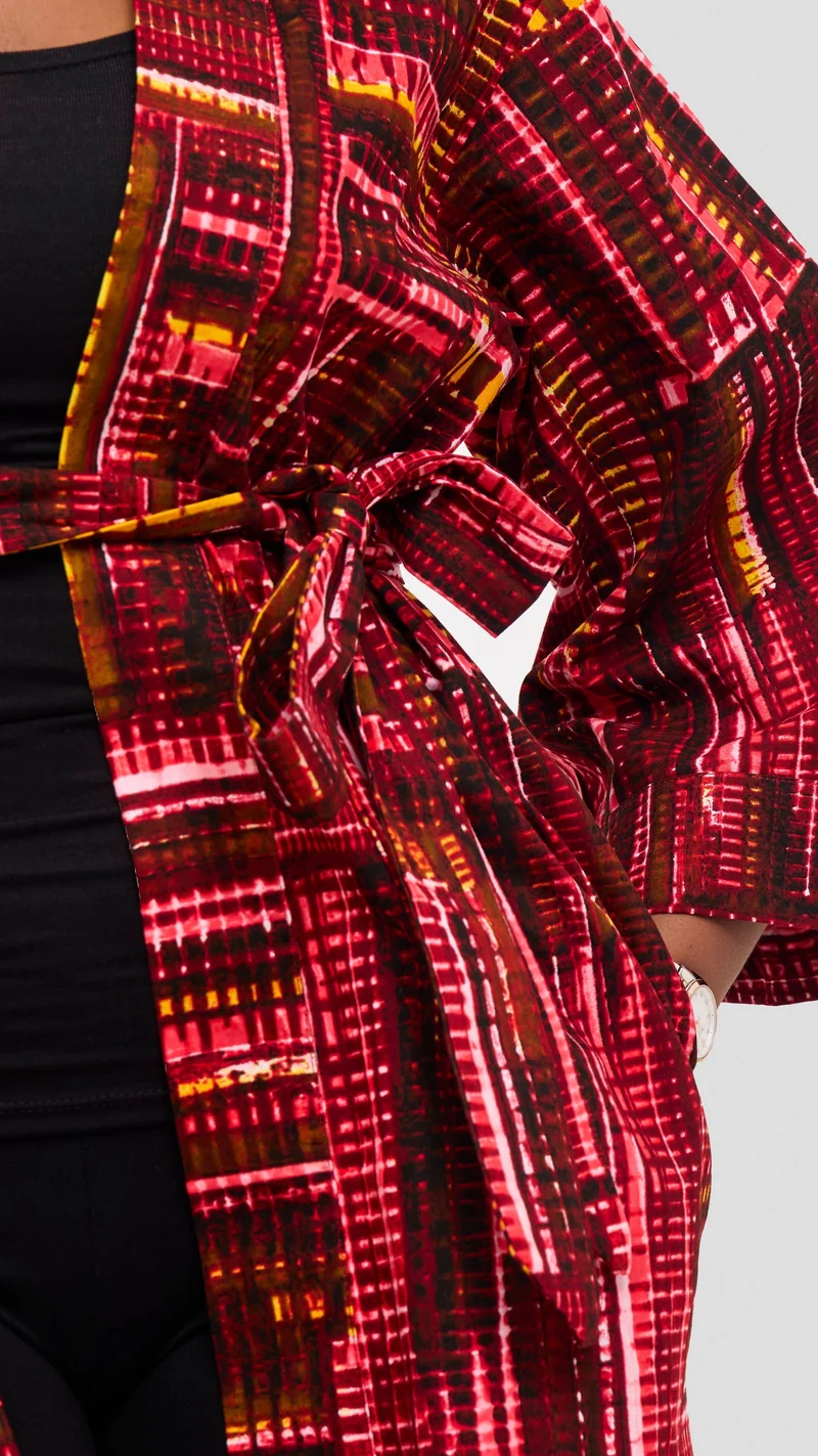 Vivo Short Kimono - Maroon / Pink Ara Print