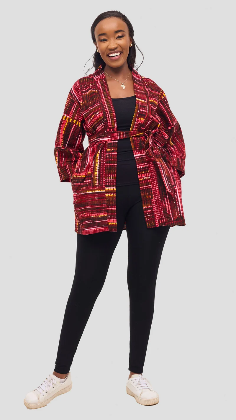 Vivo Short Kimono - Maroon / Pink Ara Print