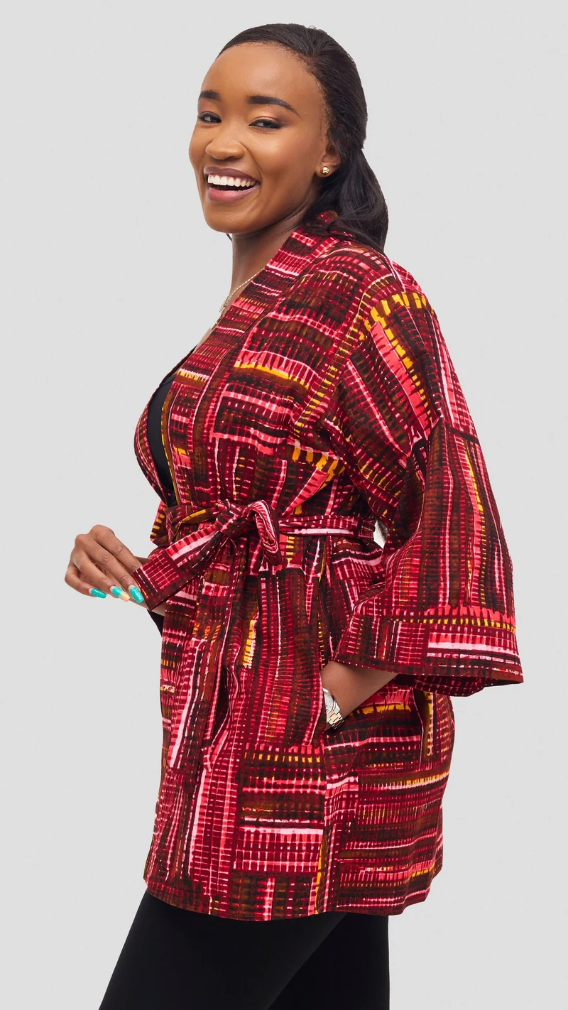 Vivo Short Kimono - Maroon / Pink Ara Print