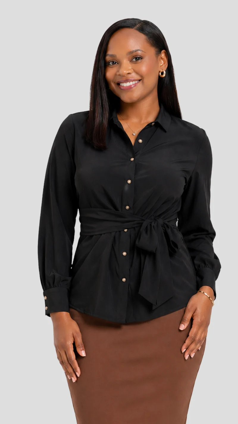 The Fashion Frenzy Front Belt Blouse - Black