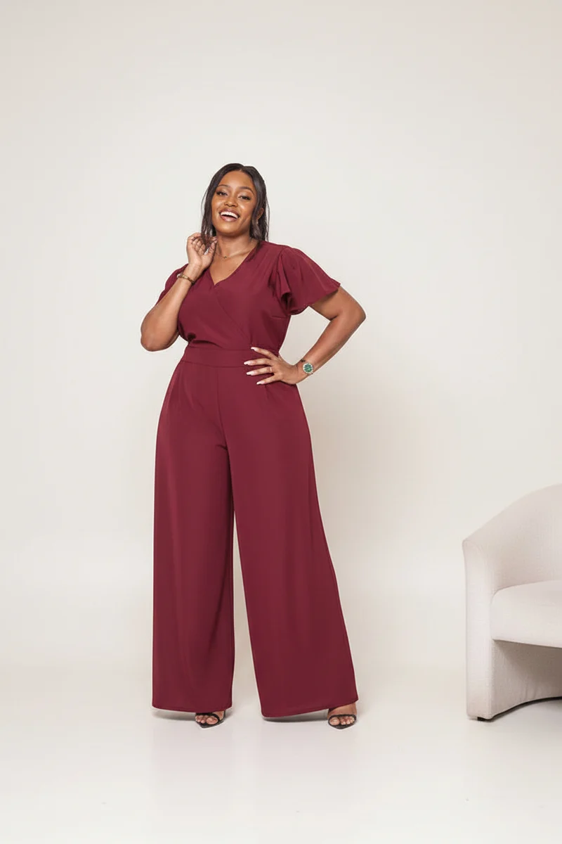 Ela Wide-Leg Jumpsuit - Burgundy