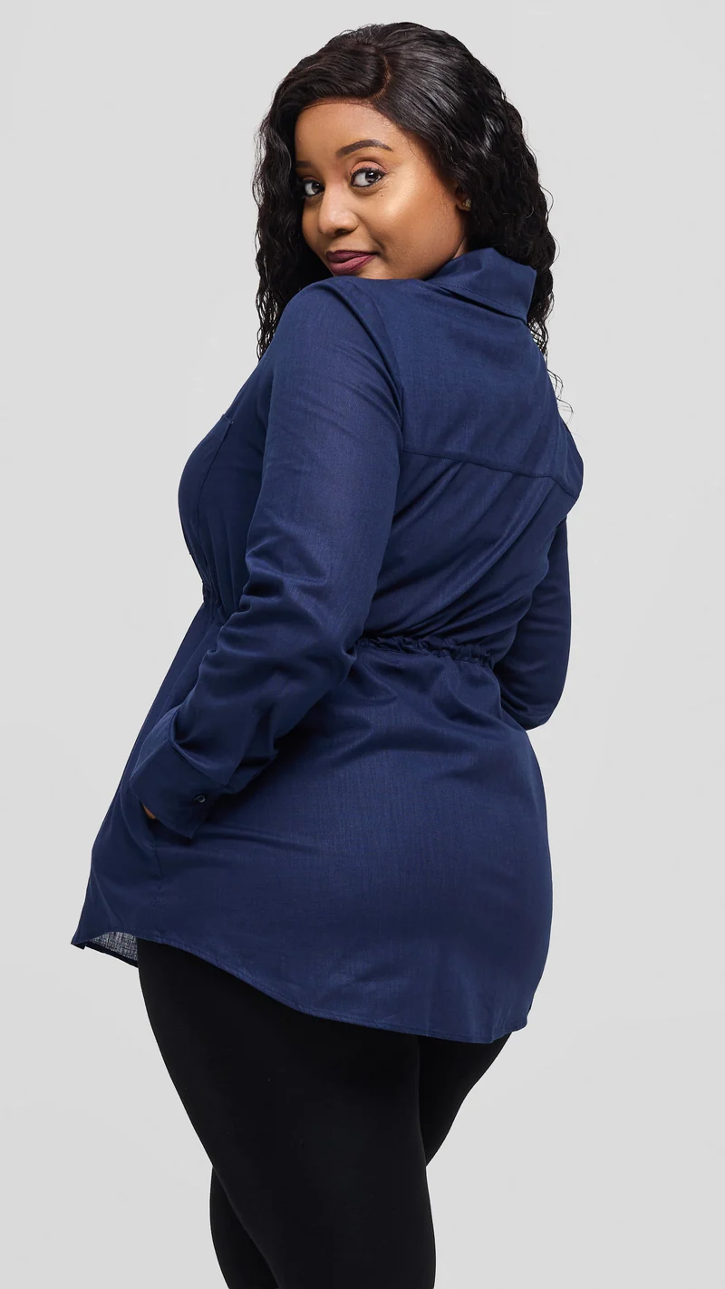 Safari by Vivo Savannah Drawstring Shacket in Linen - Navy