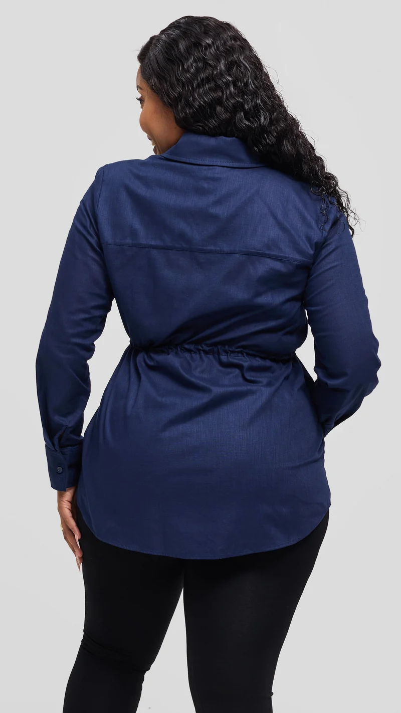 Safari by Vivo Savannah Drawstring Shacket in Linen - Navy
