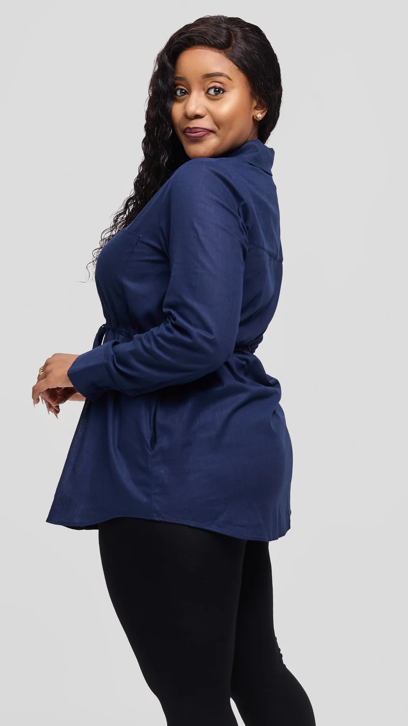 Safari by Vivo Savannah Drawstring Shacket in Linen - Navy