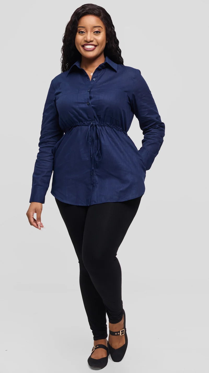 Safari by Vivo Savannah Drawstring Shacket in Linen - Navy