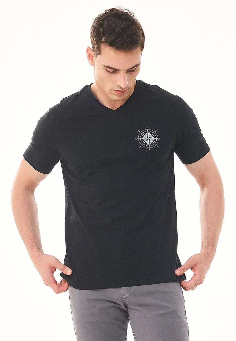 T-Shirt aus Bio-Baumwolle mit Kompass-Print