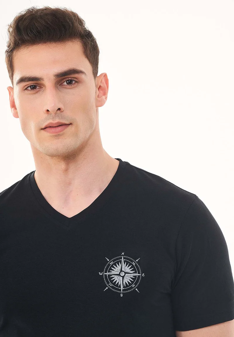 T-Shirt aus Bio-Baumwolle mit Kompass-Print