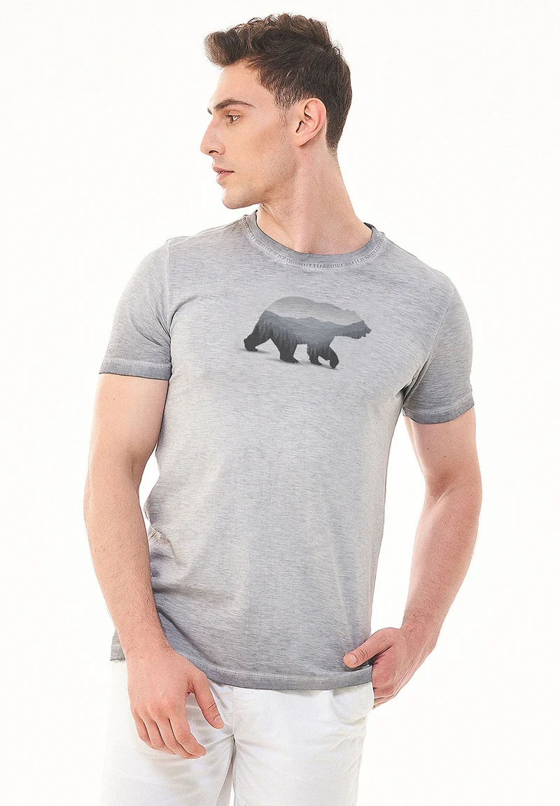 Garment Dyed T-Shirt aus Bio-Baumwolle mit Bär-Print