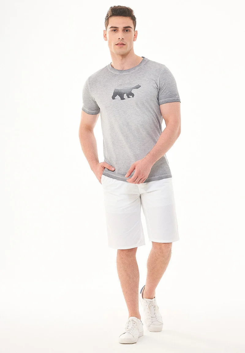 Garment Dyed T-Shirt aus Bio-Baumwolle mit Bär-Print