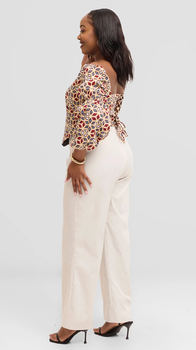 The Prism Lattice Ivory Trouser Set - Beige / Tan Print