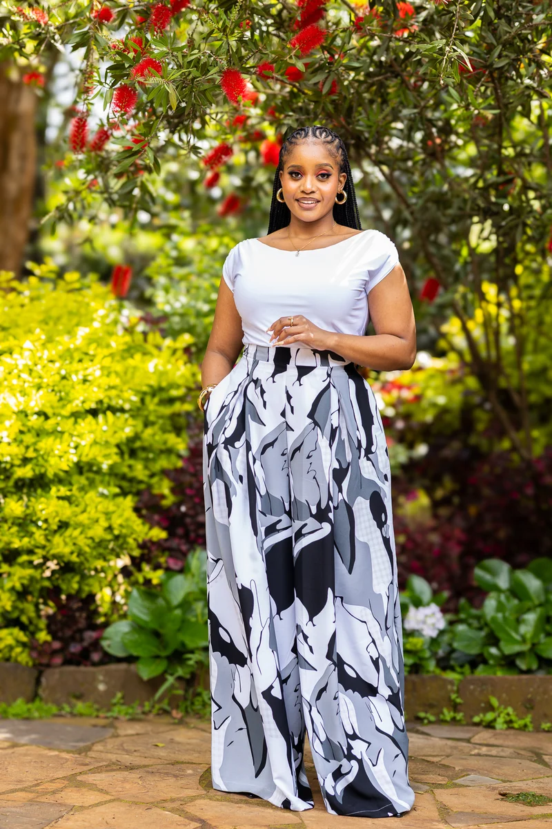 African Yuva Luna Palazzo Pants - Grey / White