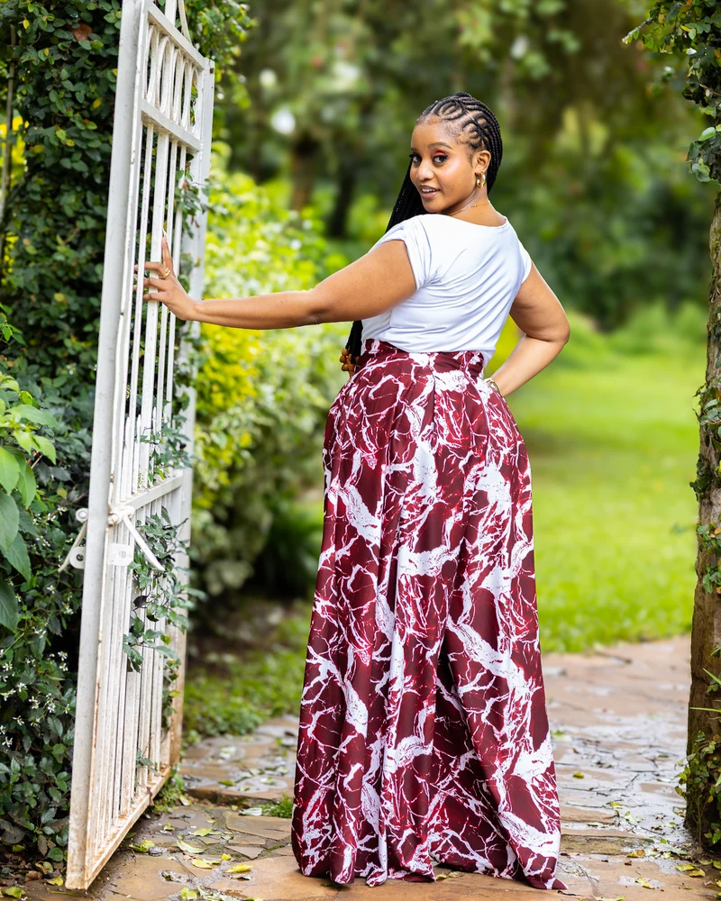 African Yuva Lela Palazzo Pants - Burgundy / White