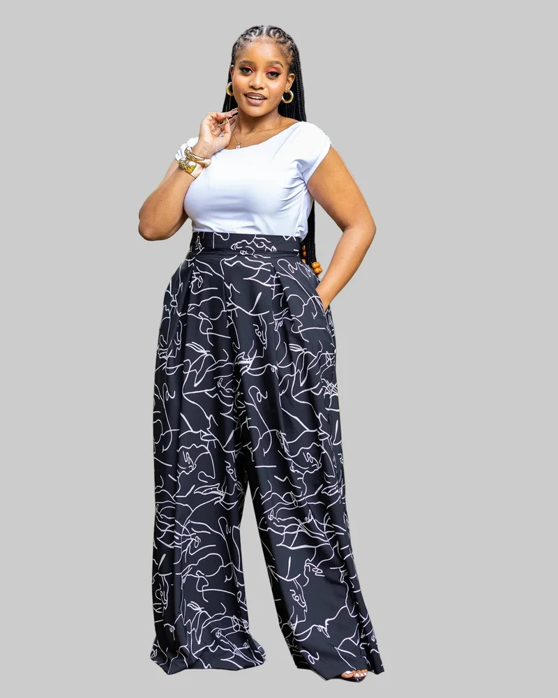 African Yuva Lela Palazzo Pants - Black / White