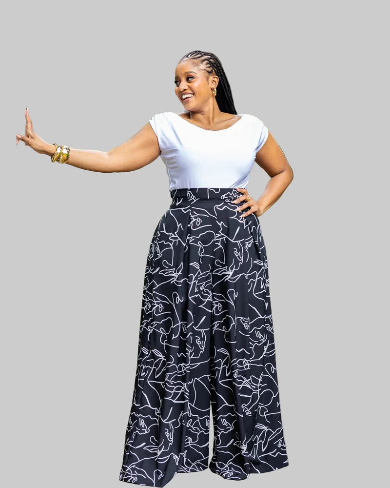 African Yuva Lela Palazzo Pants - Black / White
