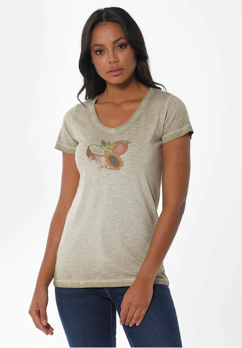 Garment Dyed T-Shirt aus Bio-Baumwolle mit Frucht-Print