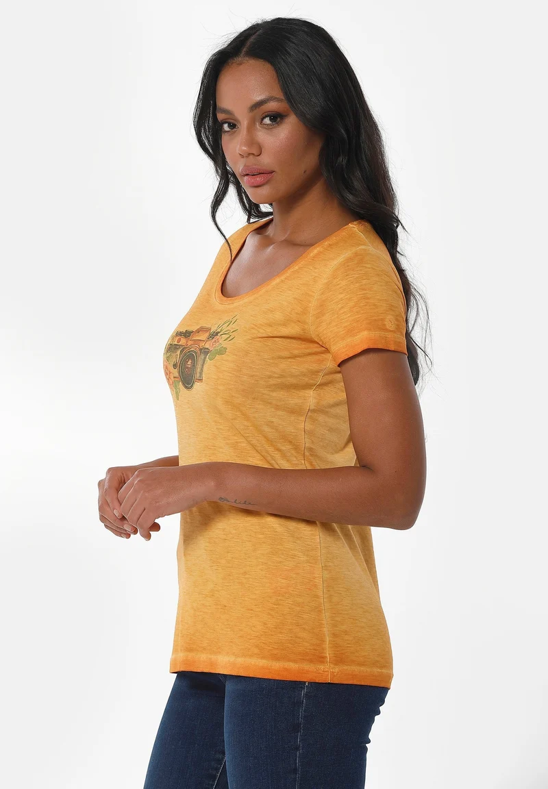 Garment Dyed T-Shirt aus Bio-Baumwolle mit Kamera-Print