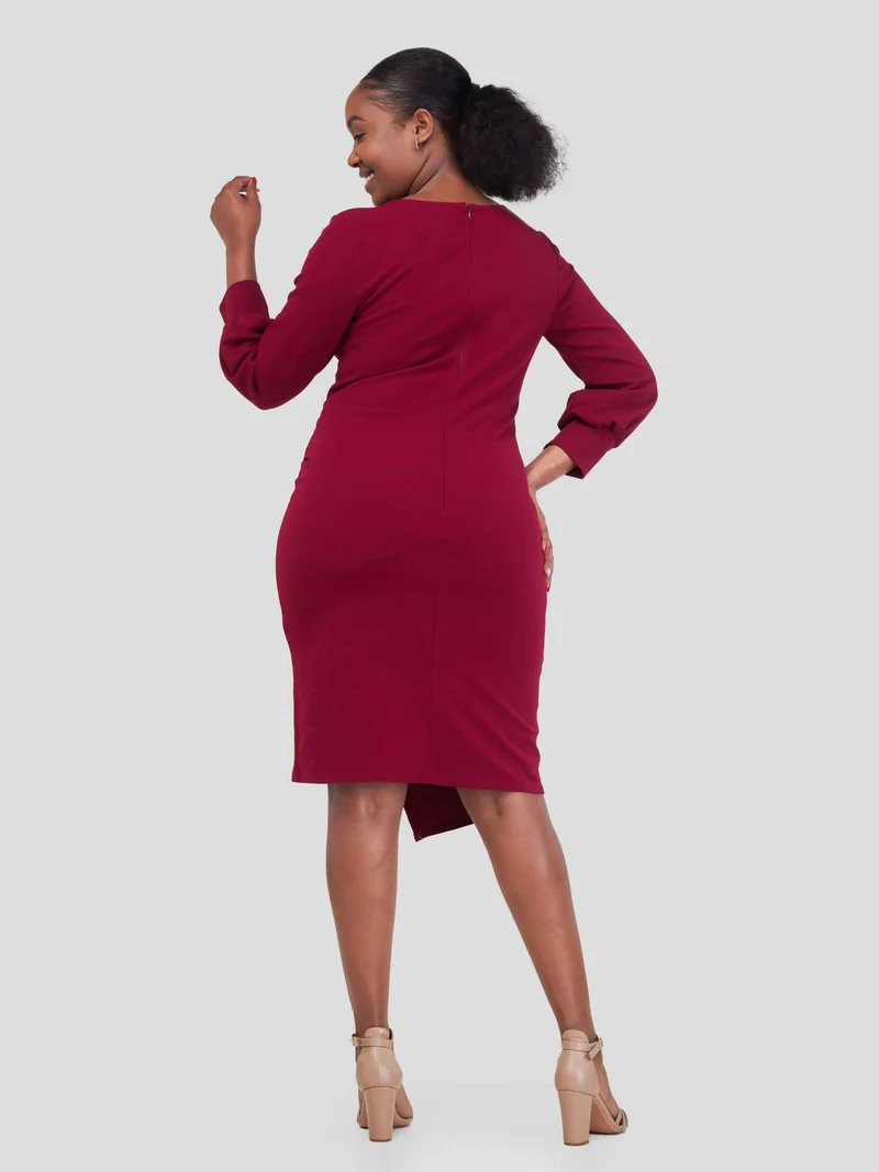 WSC Pambo Immaculate Chic Wine Wrap Pleat Dress - Wine