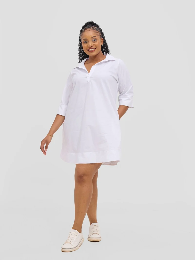 Safari Mansi Wide Hem Tent Dress in Cotton - White