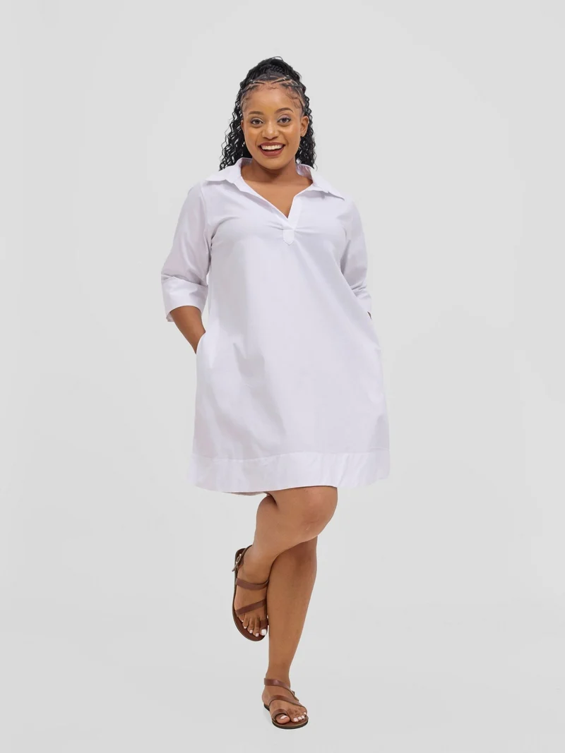 Safari Mansi Wide Hem Tent Dress in Cotton - White