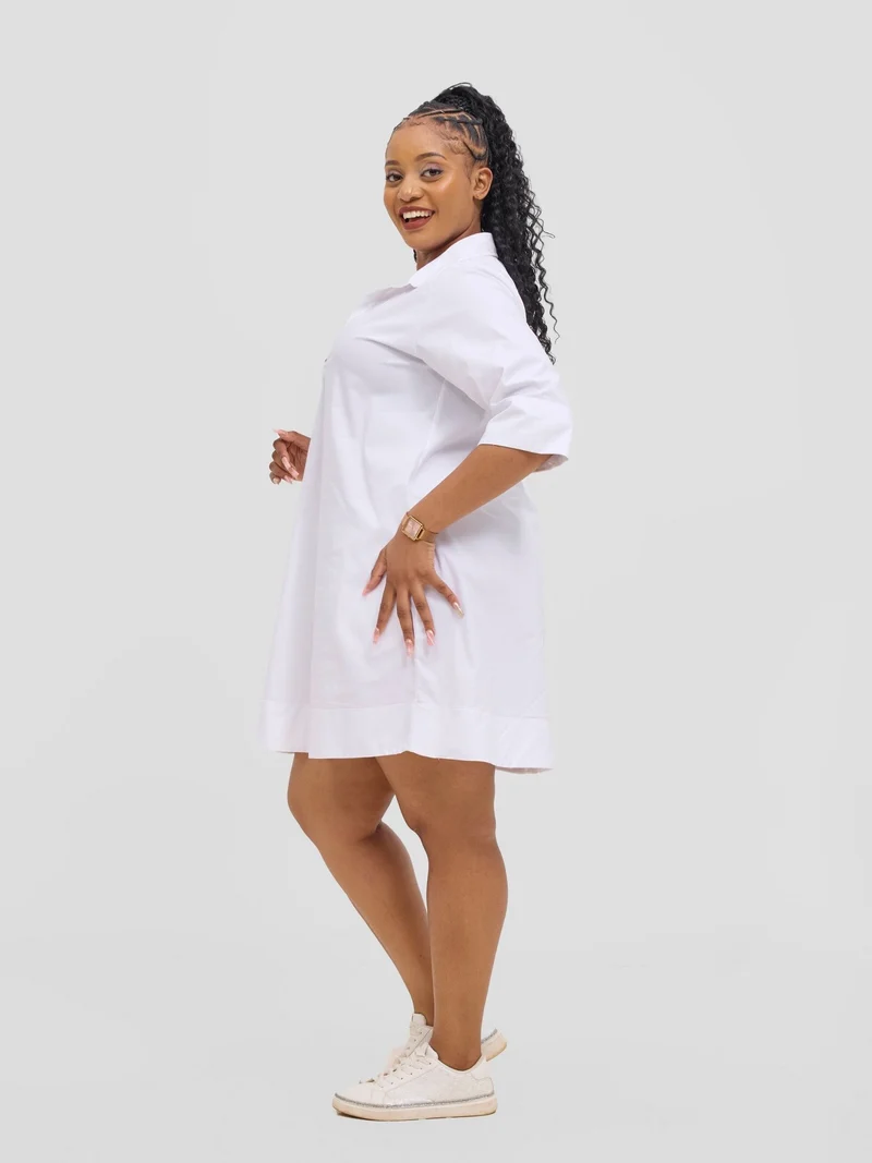 Safari Mansi Wide Hem Tent Dress in Cotton - White