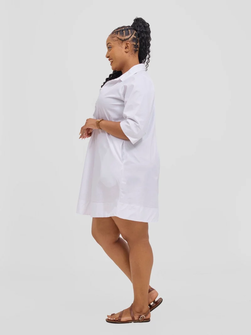 Safari Mansi Wide Hem Tent Dress in Cotton - White